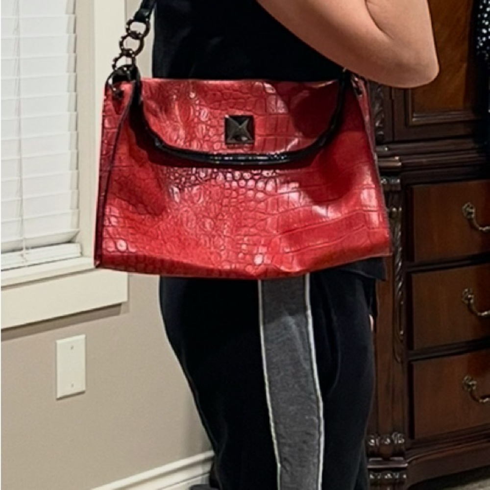 Kate Landry reptile print red leather bag. - Picture 8 of 10